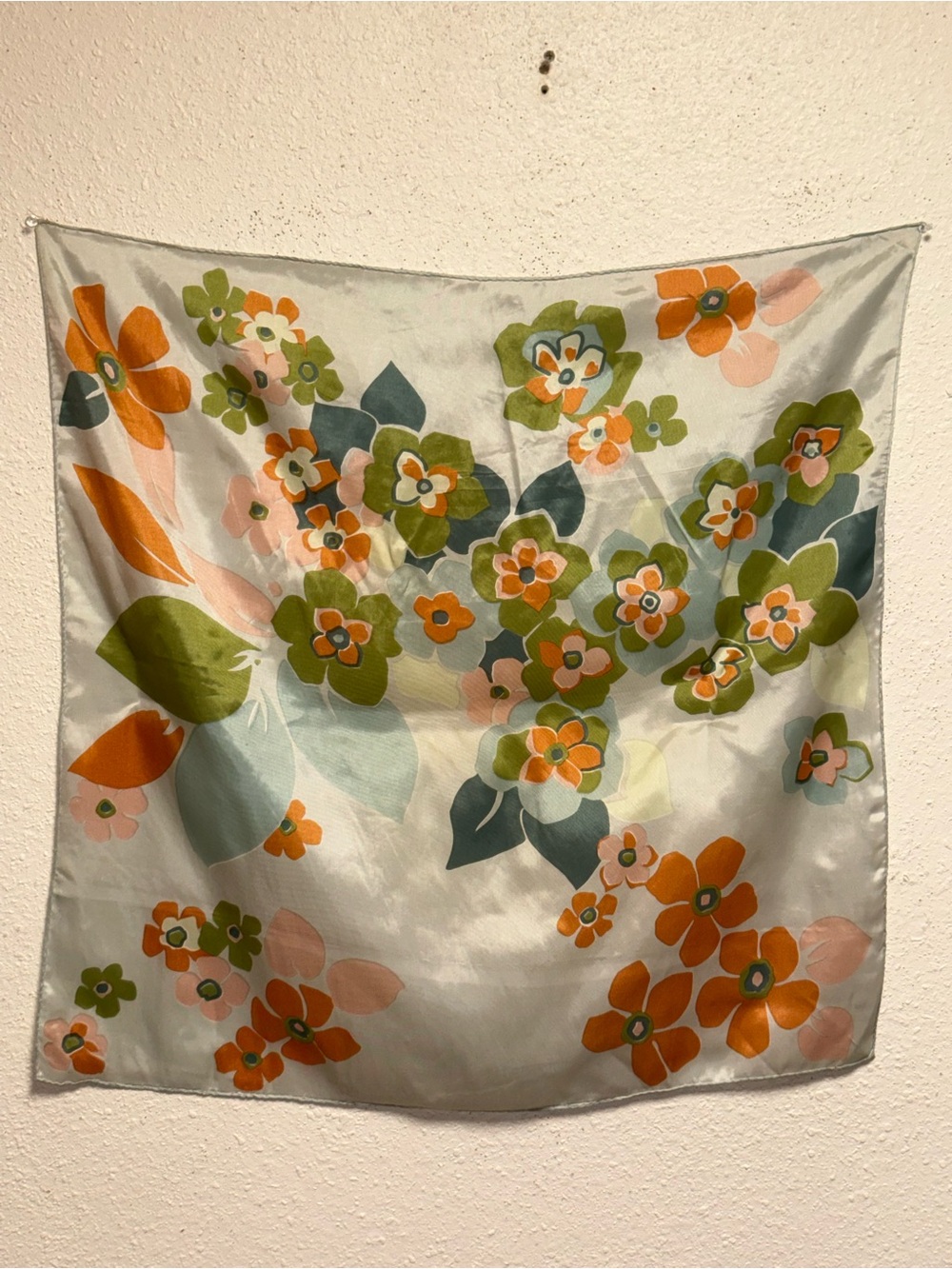 Floral Silk Scarf in Orange, Green & Pink - Unbranded